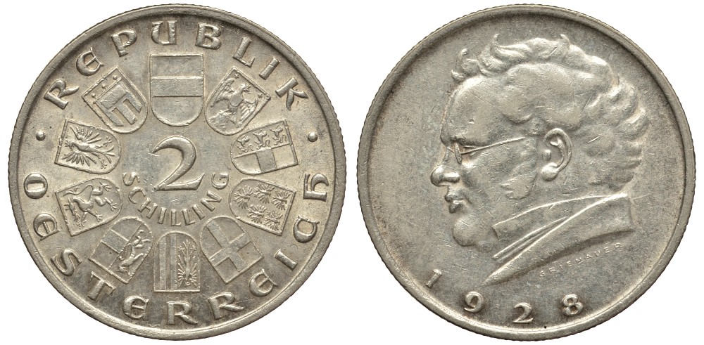 Австрия 2 шиллинга 1928 100 лет со дня смерти Франца Шуберта KM 2843 серебро 413-4821