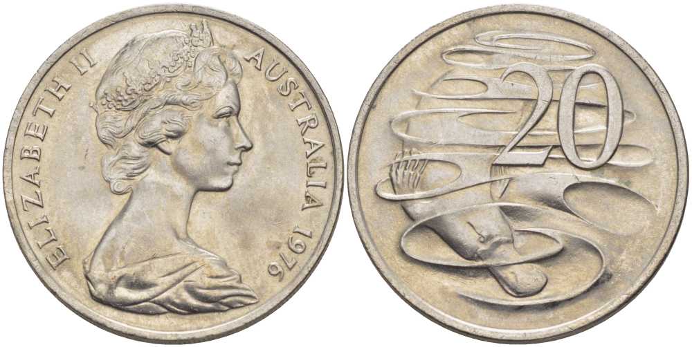 Австралия 20 центов 1976 Елизавета II (1952-2022), утконос KM 66 медно-никель 38-715