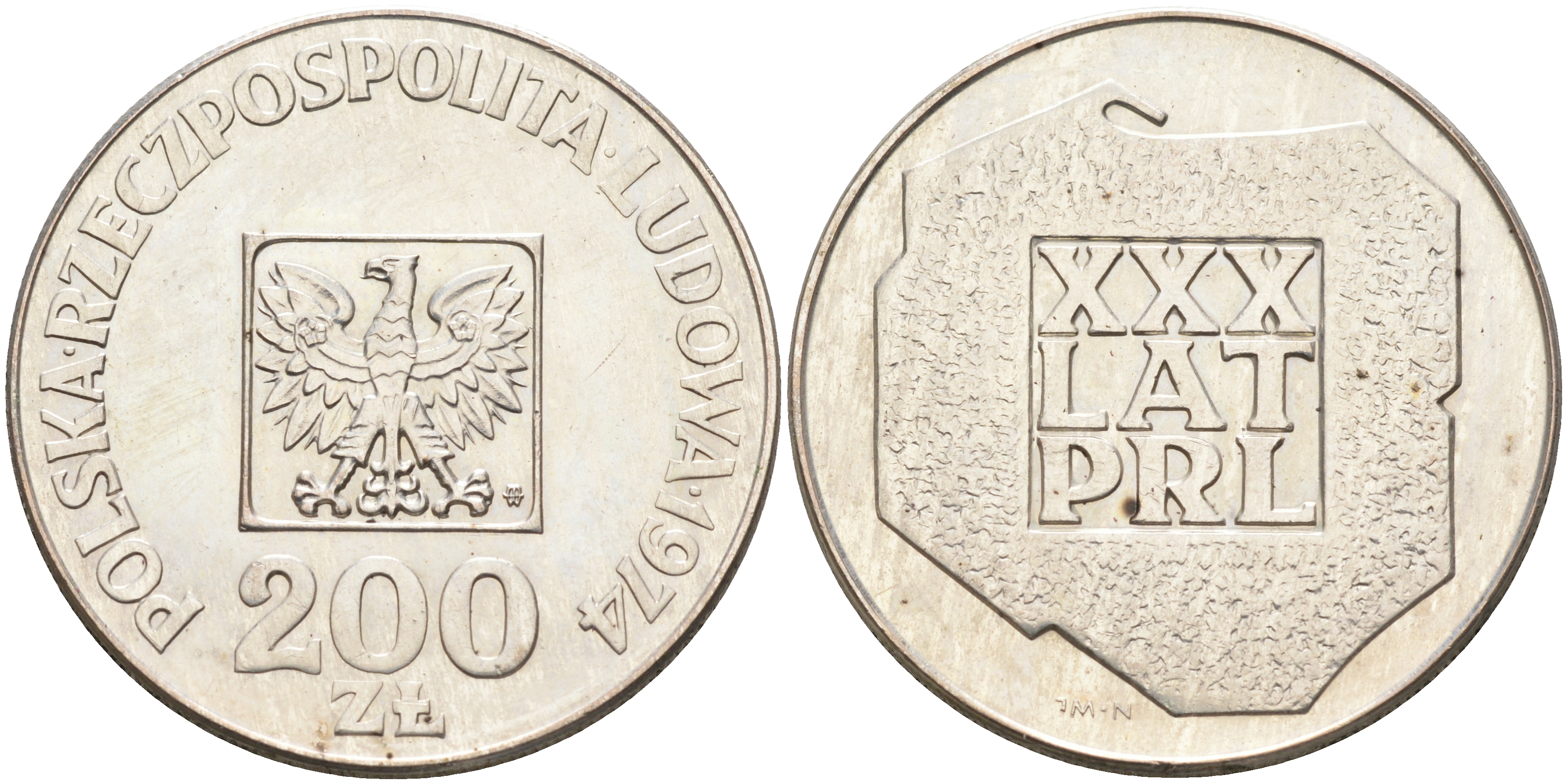 Польша 200 злотых 1974 MW, 30 лет Народной Республике KM 72, Parchimowicz 304а серебро 4590-1121