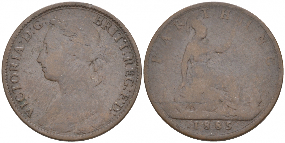 Великобритания 1 фартинг 1885 Виктория (1837-1901) KM 753, Spink 3958 бронза 187-134