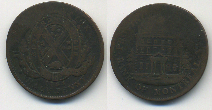 КАНАДА 1/2 ПЕННИ 1844 ТОКЕН, БАНК МОНРЕАЛЯ медь 41-634