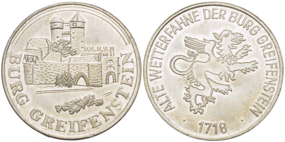 ГЕРМАНИЯ ЖЕТОН ND СТАРЫЙ ЗАМОК БУРГ ГРАЙФЕНШТАЙН, ПОСТРОЕН В 1718 ГОДУ, ДИАМЕТР 30 ММ. белый металл 4179-125