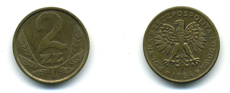 ПОЛЬША 2 ЗЛОТЫХ 1984 KM 80.1 латунь 59-145