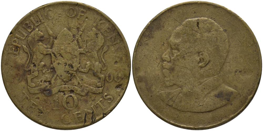 Кения 10 центов 1966 Джомо Кениата KM 2 никель латунь 69-824