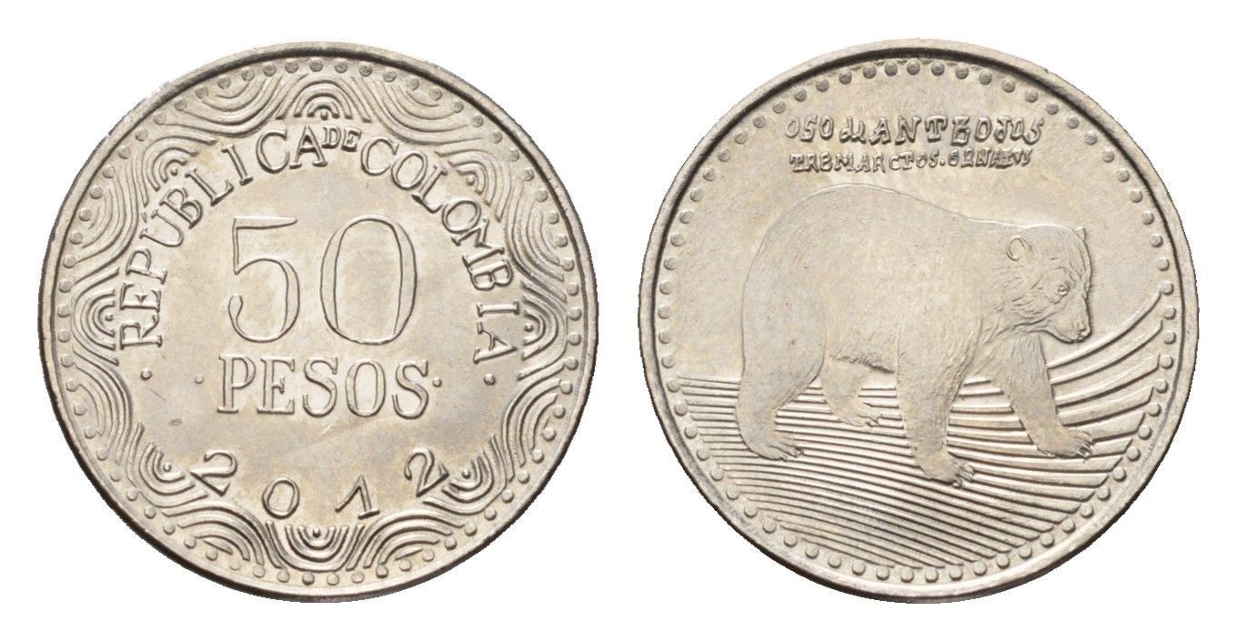 Колумбия 50 песо 2012 KM 295 сталь плакированная никелем UNC 4696-1248