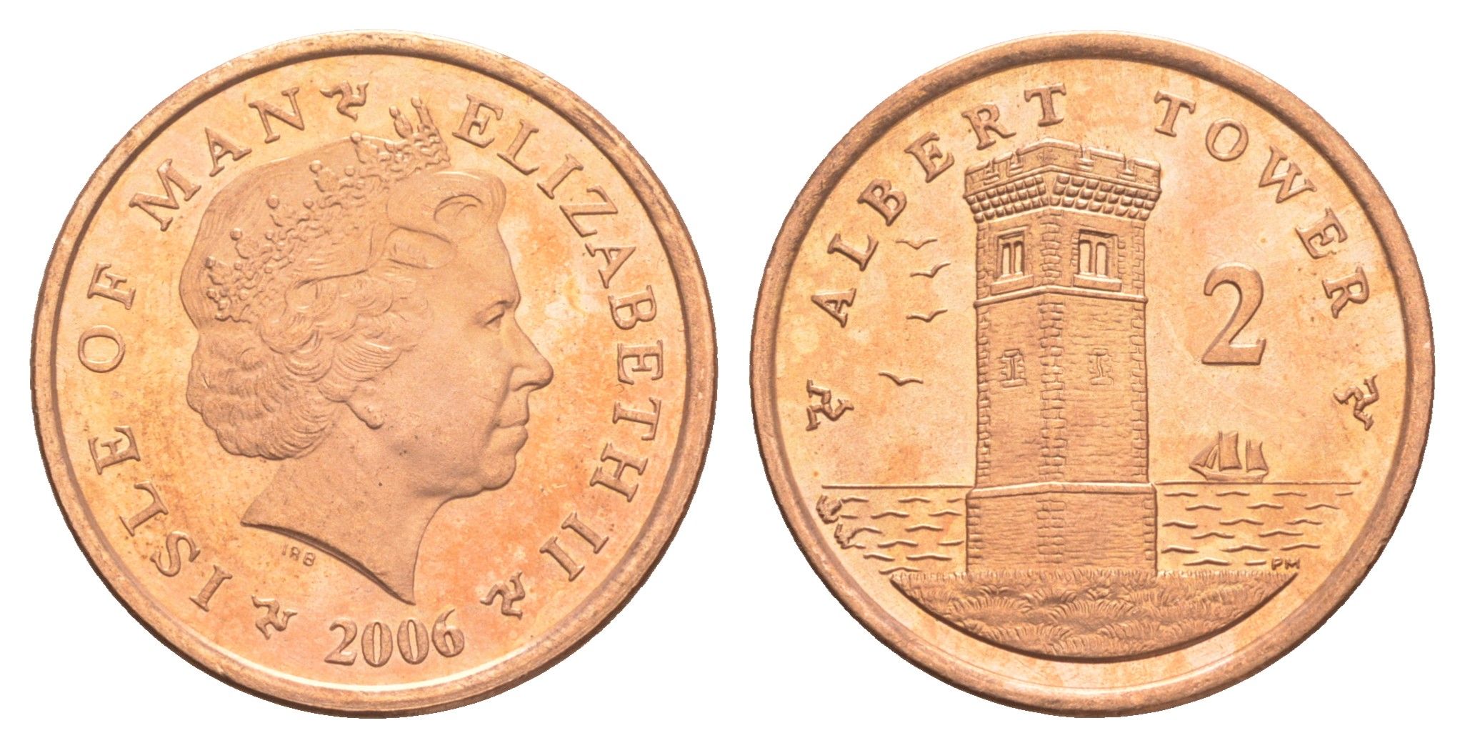 Остров Мэн 2 пенса 2006 PM, Елизавета II (1952-2022) KM 1254 сталь плакированная медью UNC 4652-742