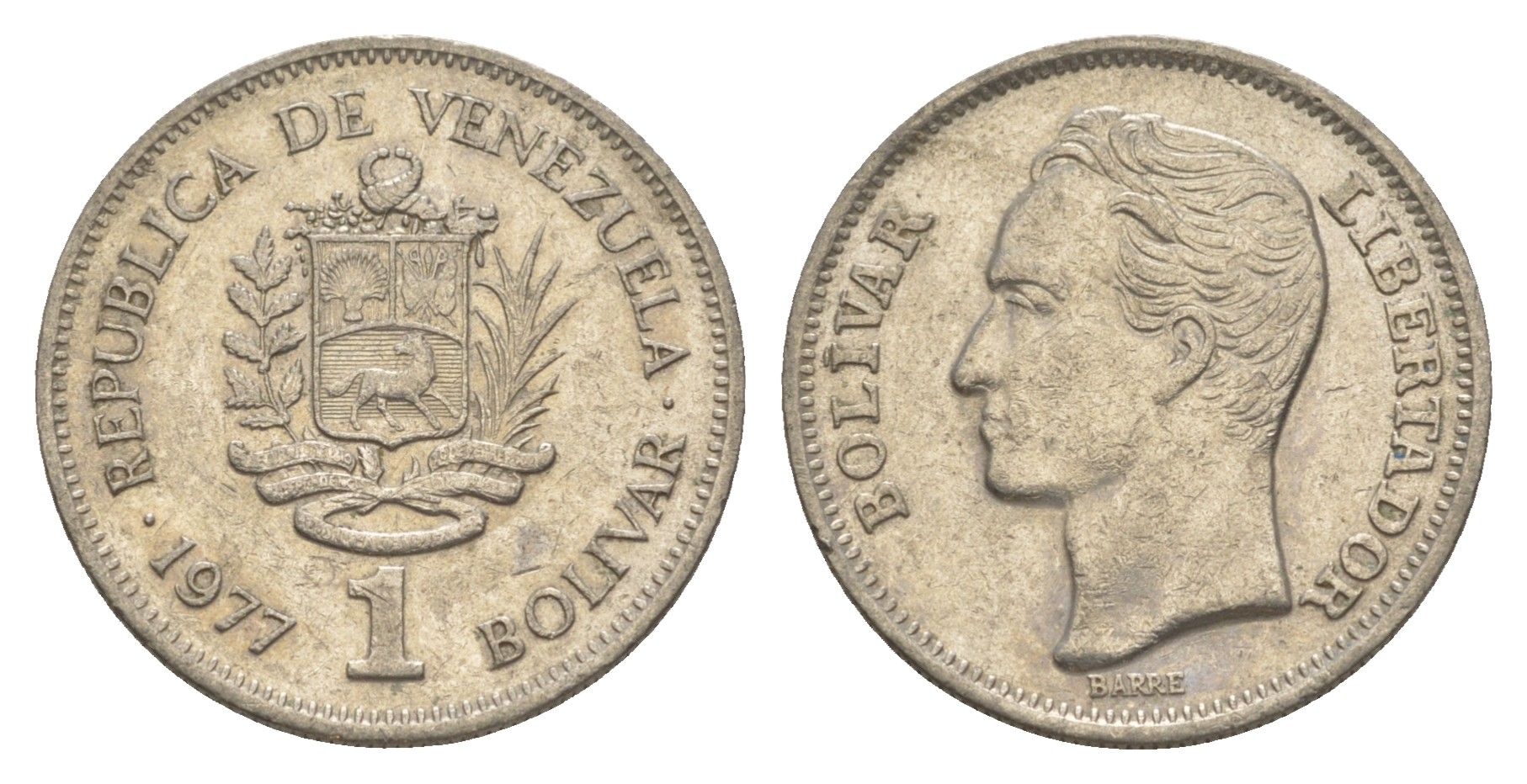 Венесуэла 1 боливар 1977 Симон Боливар Y 52 никель 4586-511