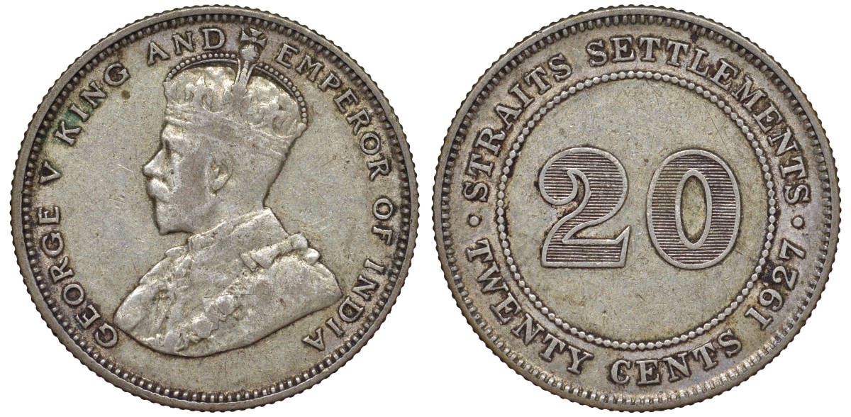 Стрейтс-Сетлментс 20 центов 1927 Георг V (1910-1936) КМ 30b серебро 53-817