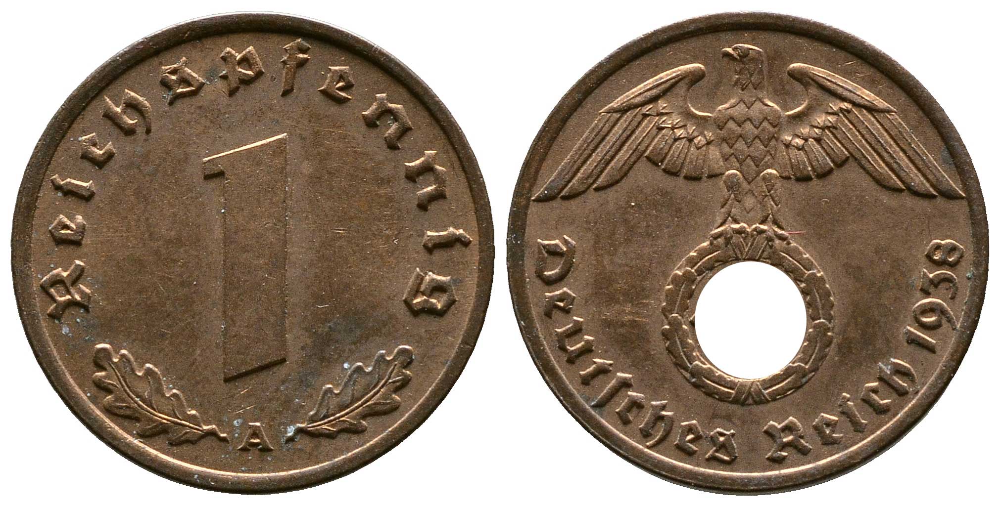 Германия 1 рейхспфенниг 1938 A KM 89, J. 361 бронза    220-265