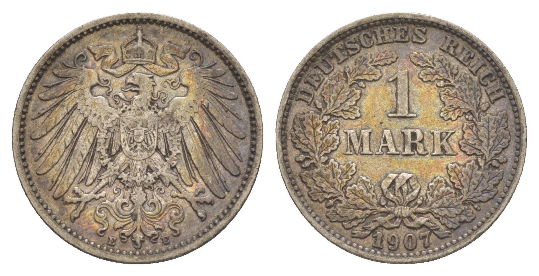 Германия 1 марка 1907 E, Вильгельм II (1888-1918) KM 14, J. 17 серебро 4657-1046