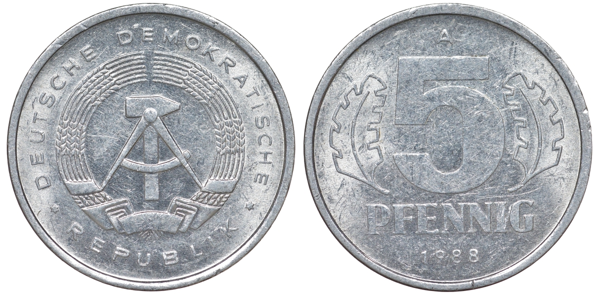 ГДР 5 ПФЕННИГОВ 1988 А алюминий 62-554