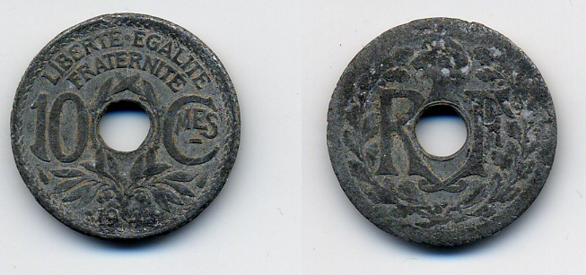 ФРАНЦИЯ 10 САНТИМОВ 1941 .1941. KM 897 цинк 4383-1169