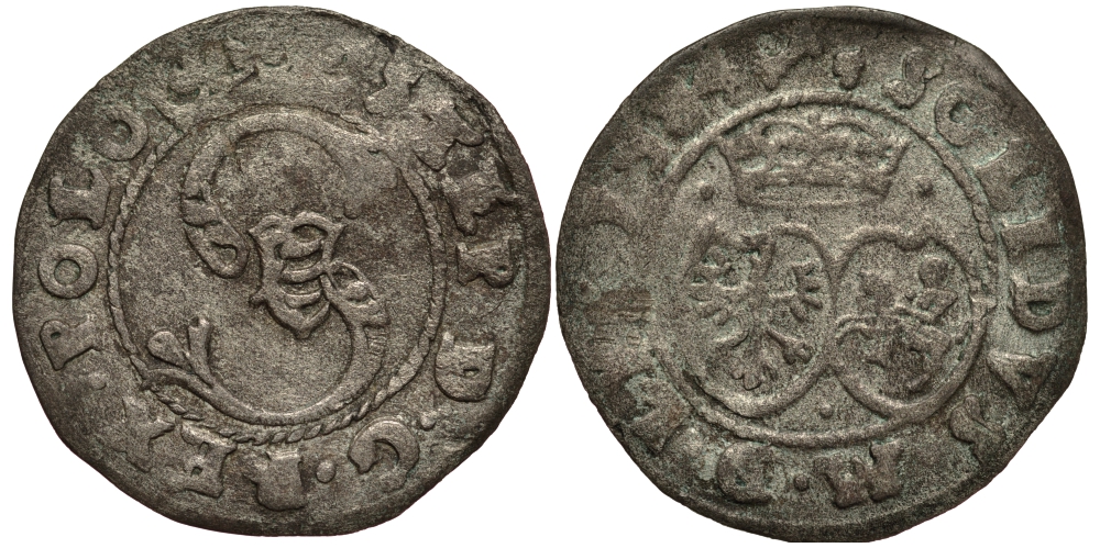 Польша 1 шиллинг (шеляг) 1584 Стефан Баторий (1576-1586), вес 1,04 гр. серебро 1516-1541