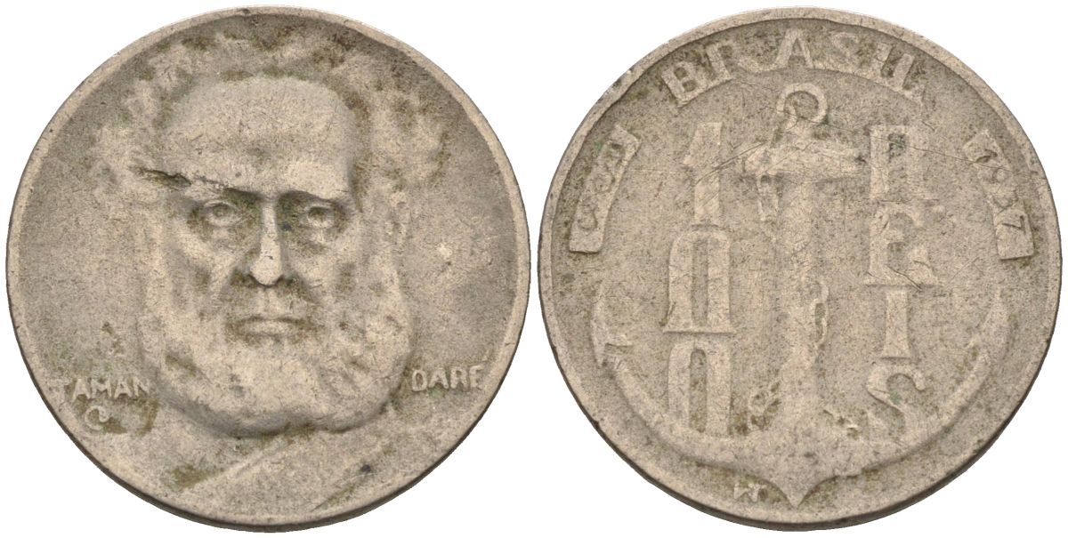 Бразилия 100 рейс 1937 Маркиз Тамандаре KM 536 медно-никель 4115-622