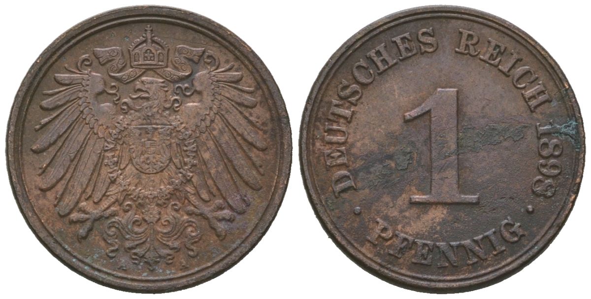 Германия 1 пфенниг 1898 A, Вильгельм II (1888-1918) KM 10, J. 10, Weege 2 медь 4615-214