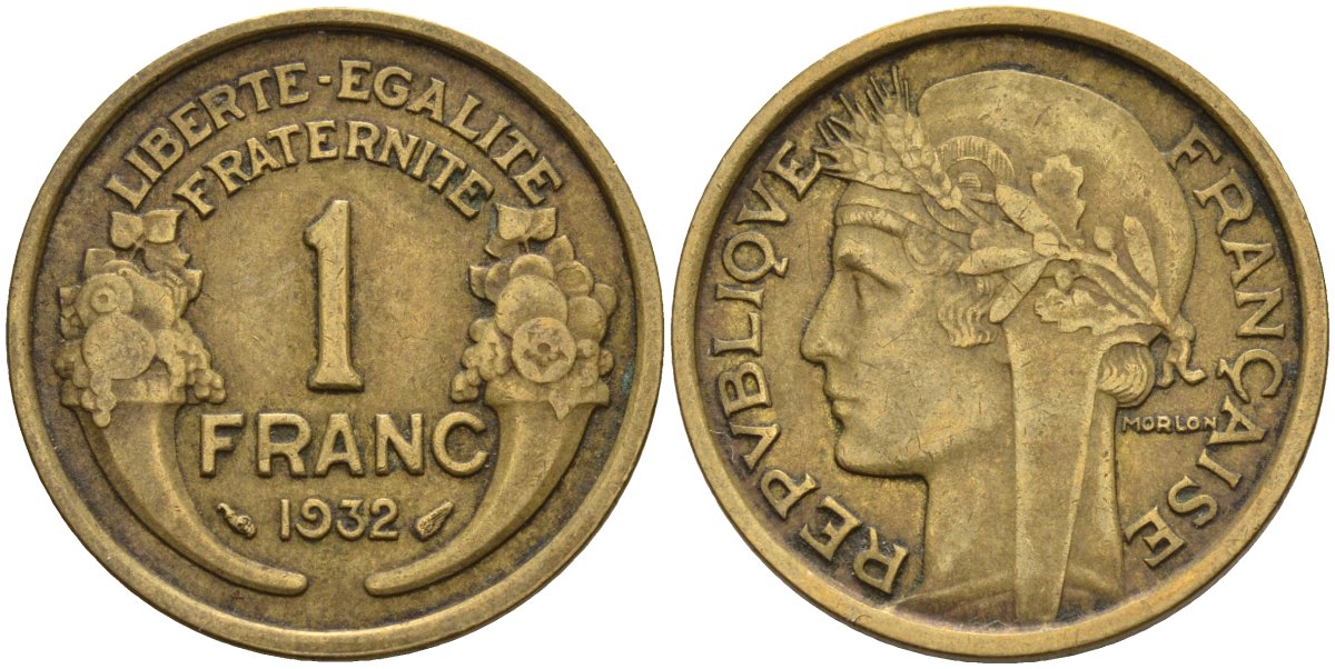 Франция 1 франк 1932 KM 885, Le Franc 219.2 алюминиевая бронза 4142-817