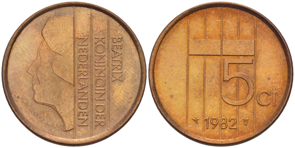 Нидерланды 5 центов 1982 Беатрикс (1980-2013) KM 202 бронза 31-944