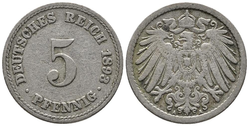 ГЕРМАНИЯ 5 ПФЕННИГОВ 1893 A KM 11, J. 12 медно-никель 39-648
