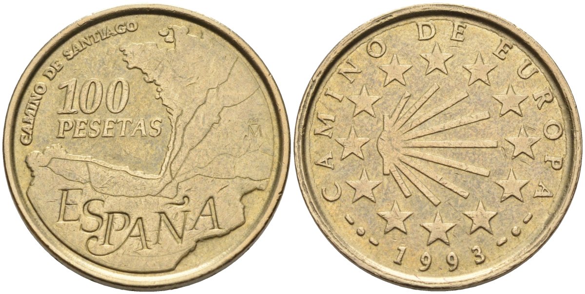 Испания 100 песет 1993 Евросоюз, Хуан Карлос I (1975-2001) KM 922 алюминиевая бронза 4583-946