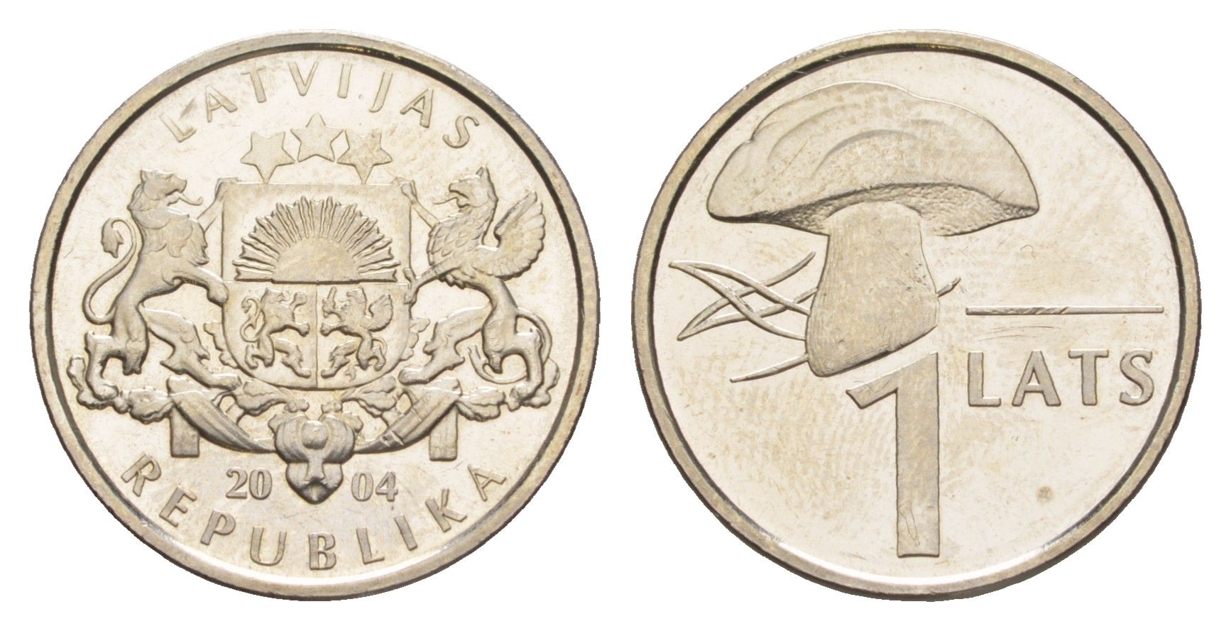 Латвия 1 лат 2004 Гриб KM 67 медно-никель UNC 4644-959