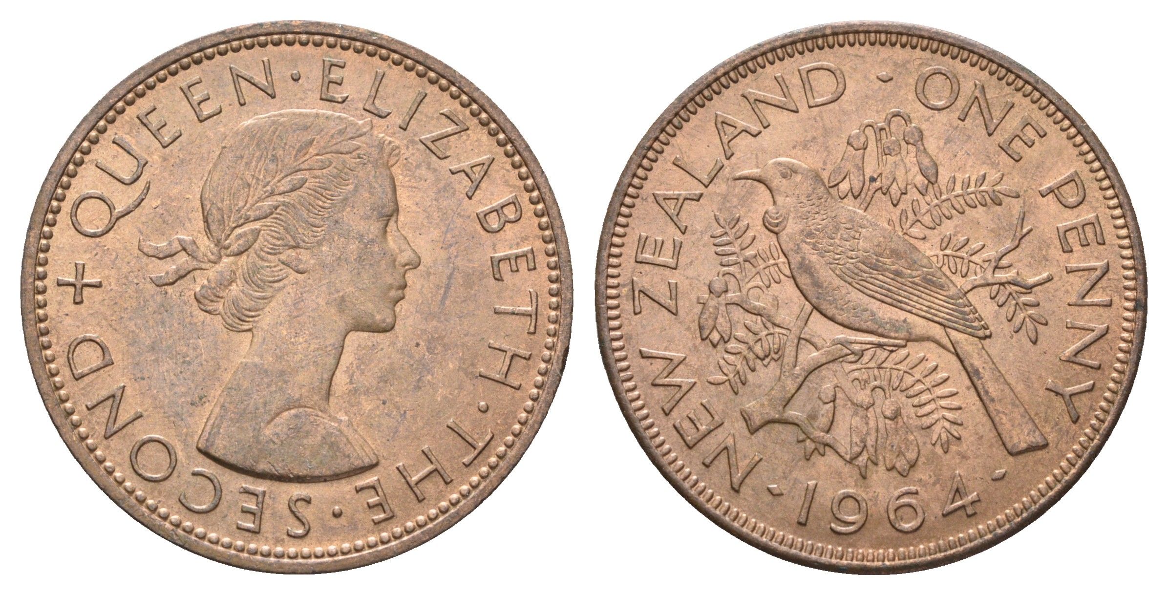 Новая Зеландия 1 пенни 1964 Елизавета II (1952-2022), новозеландский туи KM 24.2 бронза aUNC 4587-1035