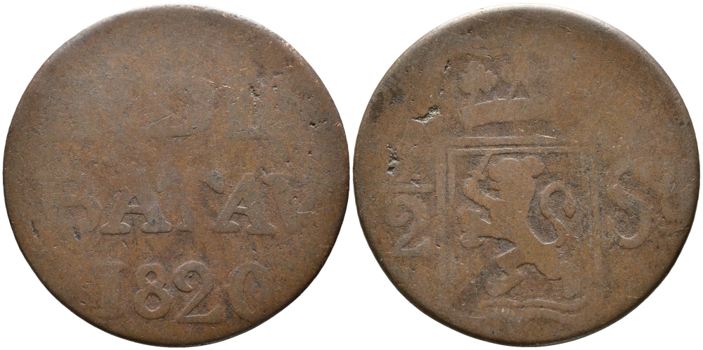 БАТАВСКАЯ ИНДИЯ 1/2 ШТЮБЕРА 1820 KM 283 медь 3334-516