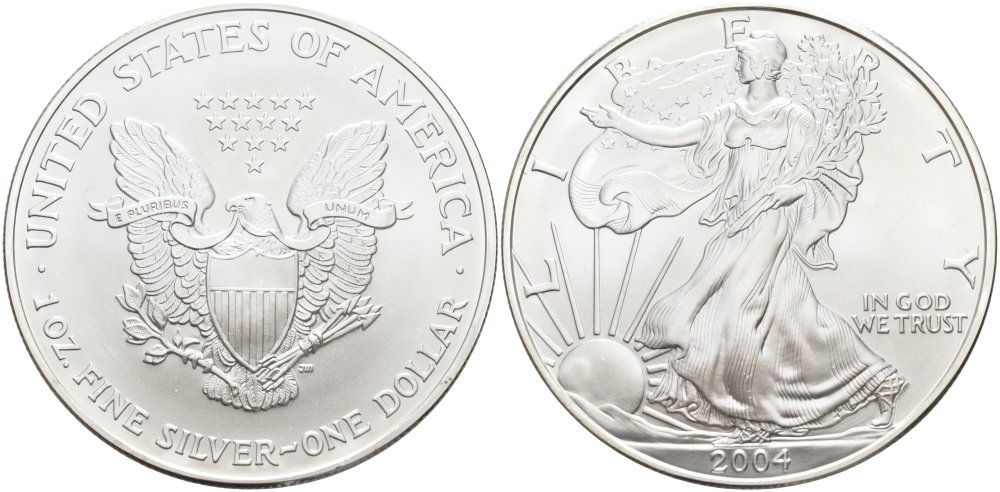 США 1 доллар 2004 шагающая Свобода KM 273 серебро UNC 00-000-00