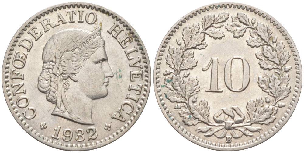 Швейцария 10 раппенов 1932 B KM 27b никель     3309-1068