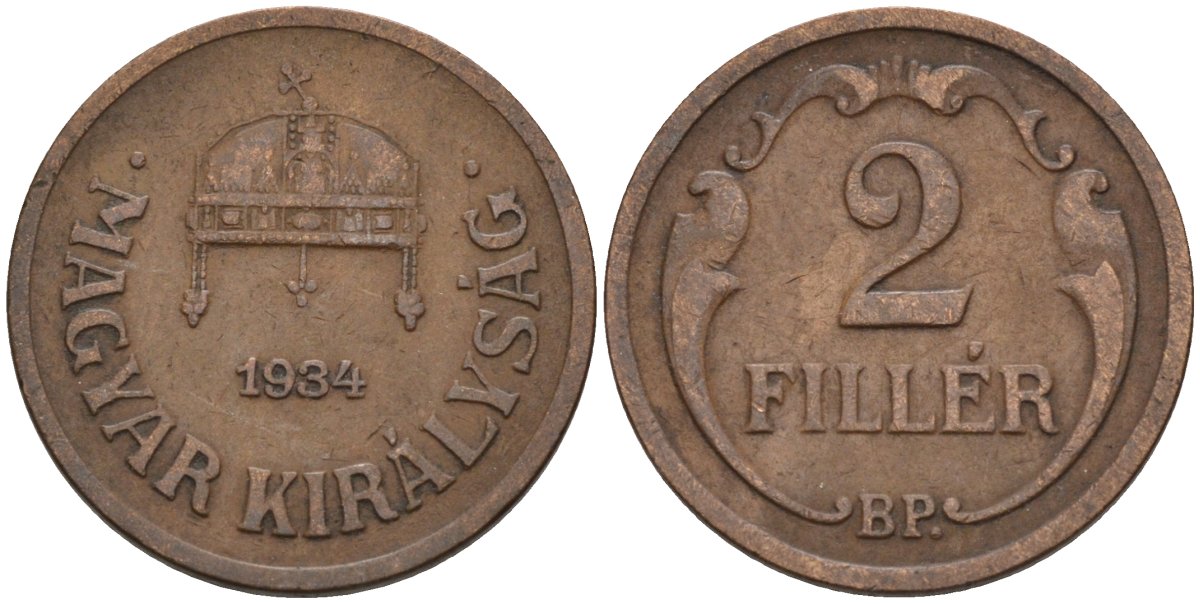 Венгрия 2 филлера 1934 BP KM 506 бронза 4115-1129
