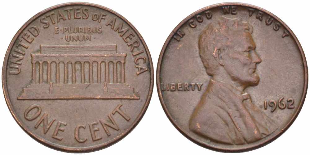 США 1 ЦЕНТ 1962 ЛИНКОЛЬН KM 201 медь цинк 105-633