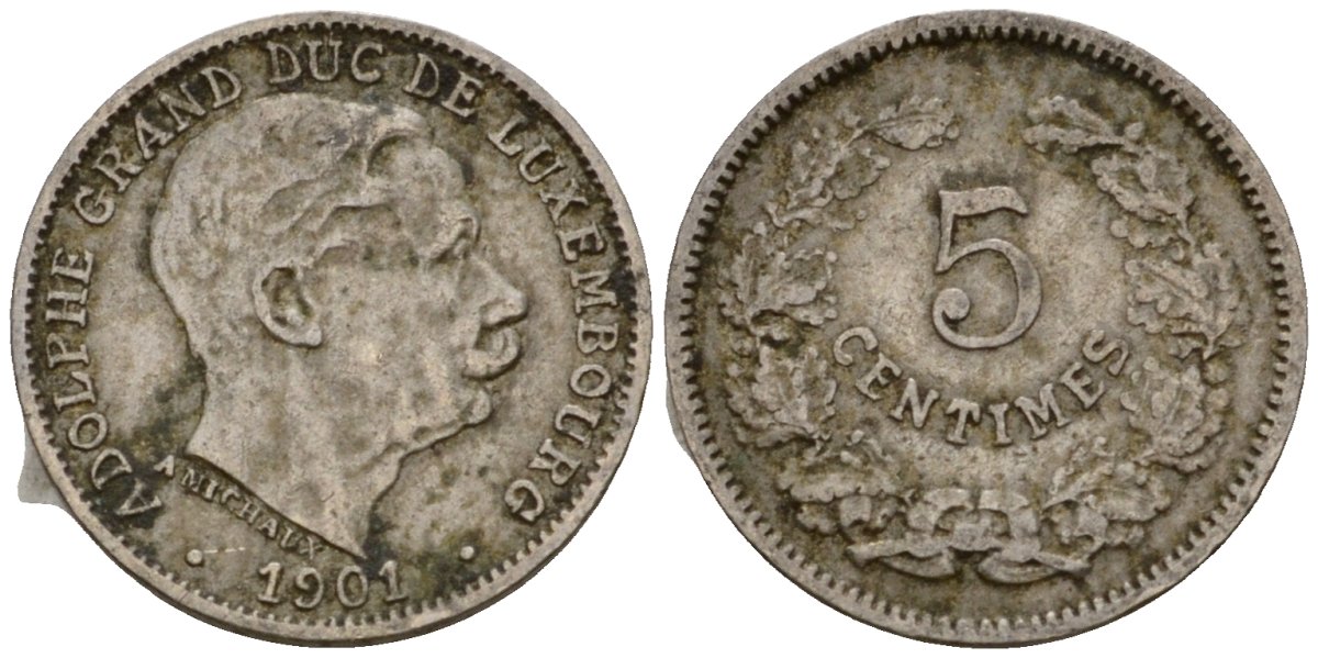 Люксембург 5 сантимов 1901 герцог Адольф (1890-1905) KM 24 медно-никель 4602-337