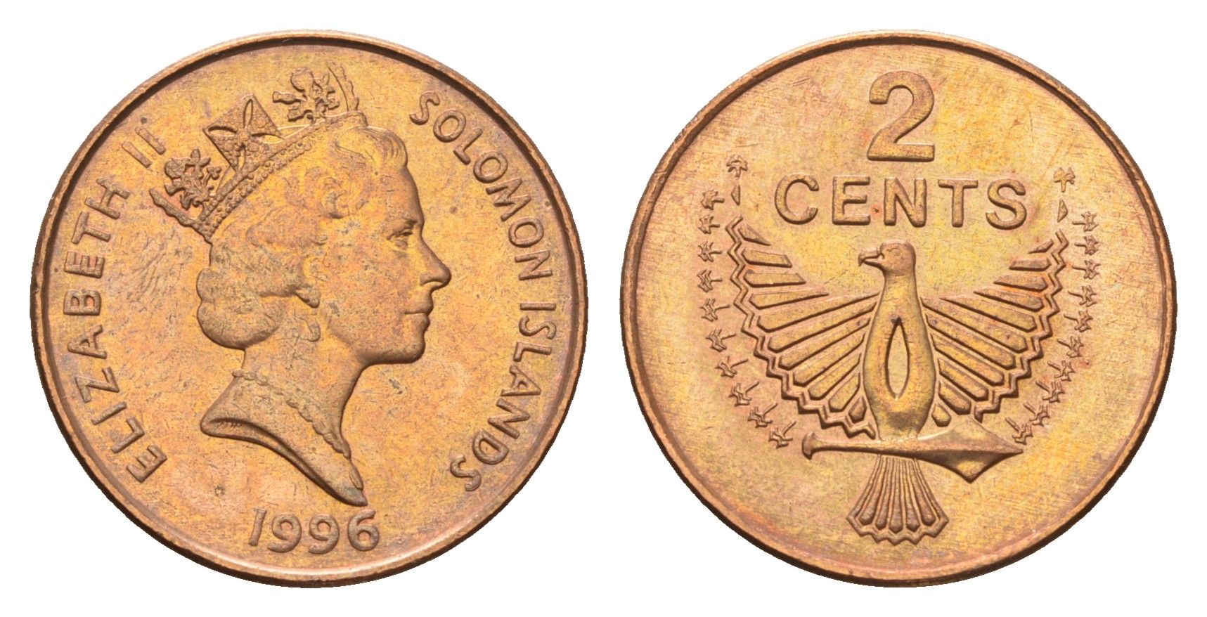 Соломоновы Острова 2 цента 1996 KM 25 сталь плакированная бронзой UNC 4395-1225