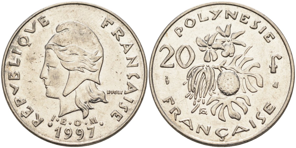 Французская Полинезия 20 франков 1997 KM 9 никель 4131-945