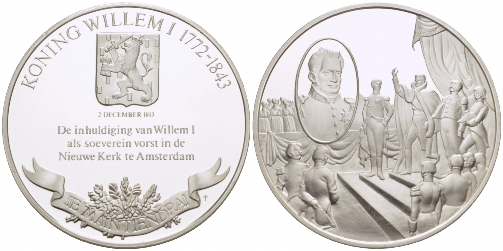 Нидерланды медаль ND серия великие правители, король Вильгельм I (1772-1843), 36 мм, 17,5 гр  серебро  PROOF  1082-8-24