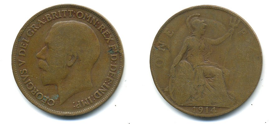 Великобритания 1 пенни 1914 Георг V (1910-1936) KM 810, Spink 4051бронза 4110-122