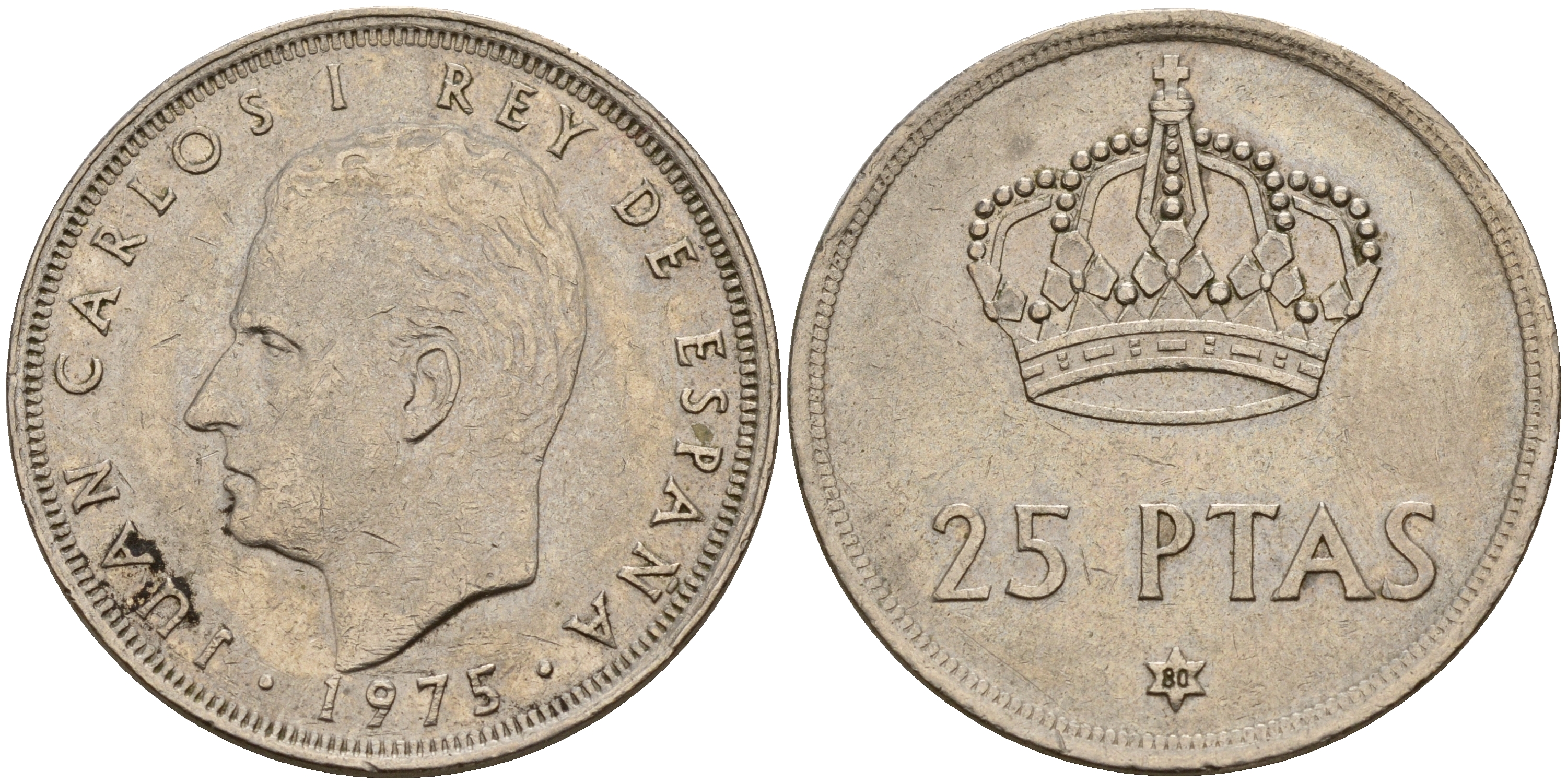 Испания 25 песет 1975 (80) Хуан Карлос I (1975-2014) KM 808 медно-никель 4597-142