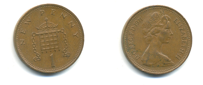 Великобритания 1 пенни 1971 Елизавета II (1952-2022) KM 915, Spink 4237 (B1) бронза 177-1112