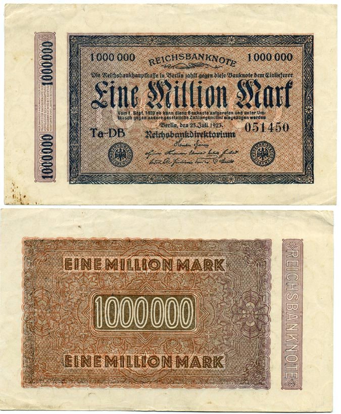 ГЕРМАНИЯ 1000000 МАРОК 1923 Pick 93 бумага aUNC 8619-34-2-2