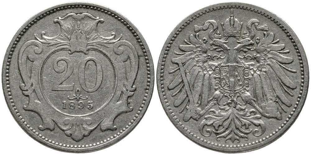 АВСТРИЯ 20 ГЕЛЛЕРОВ 1895 ФРАНЦ ИОСИФ (1848-1916) KM 2803 никель 116-835
