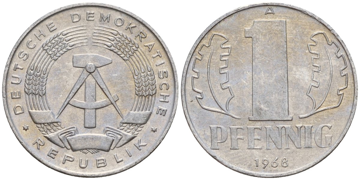 ГДР 1 пфенниг 1968 A KM 8.1 алюминий 44-1125