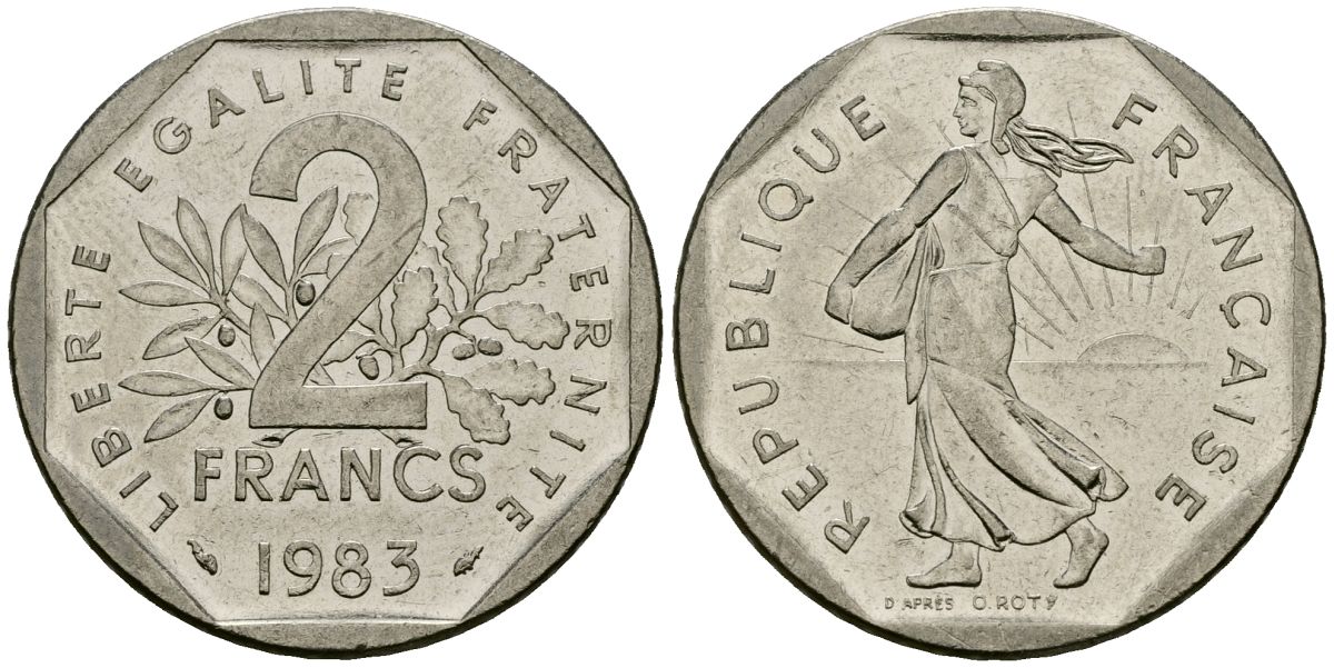 Франция 2 франка 1983 сеятель KM 942.1 никель 4120-425