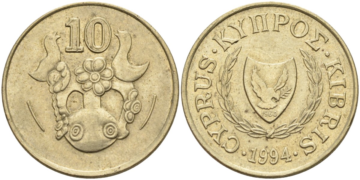 Кипр 10 центов 1994 KM 56.3 никель латунь 4141-1221