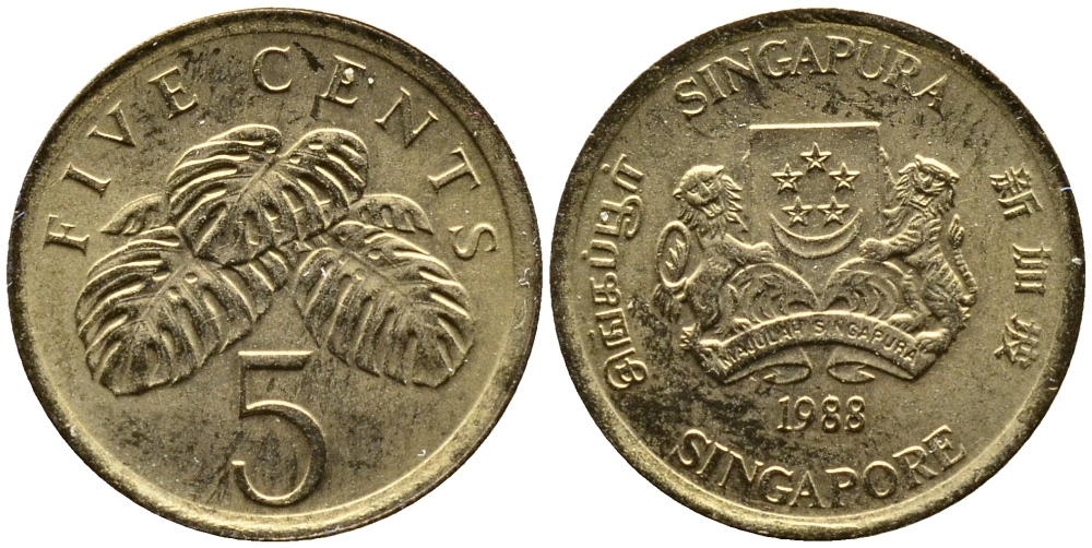 Сингапур 5 центов 1988 KM 50 алюминиевая бронза 26-961