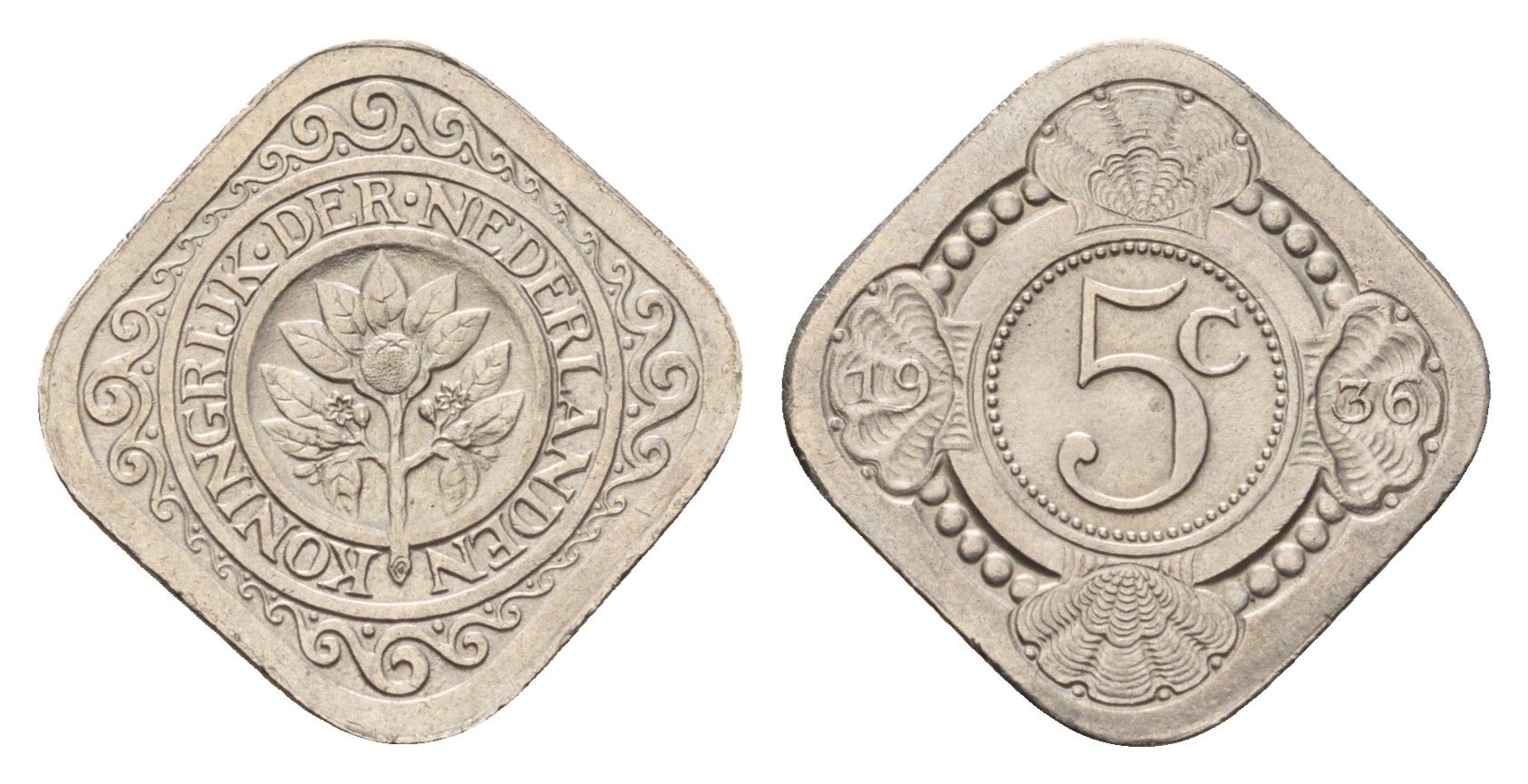 Нидерланды 5 центов 1936 Вильгельмина (1890-1948) KM 153 медно-никель UNC 4675-857