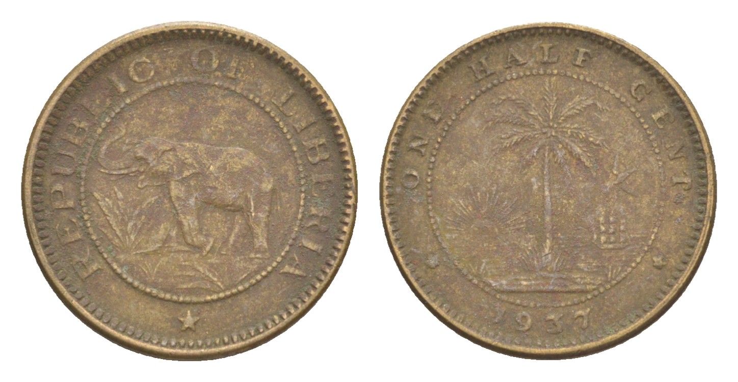 Либерия 1/2 цента 1937 KM 10 латунь 4614-934