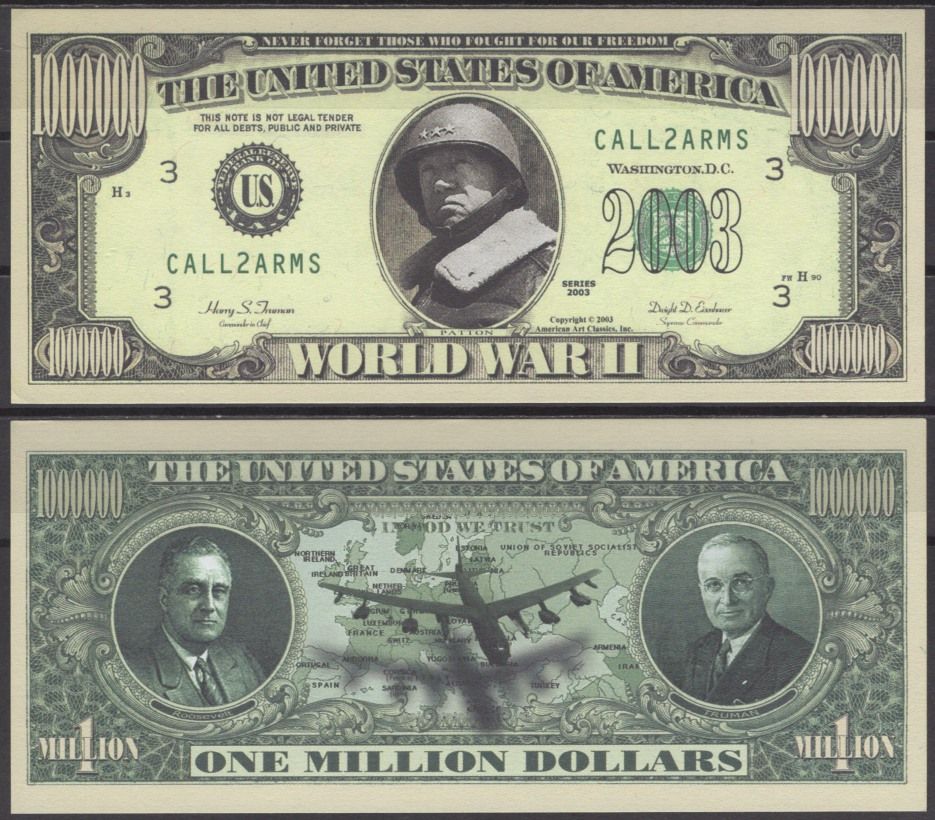 США 1000000 долларов 2003 вторая мировай война бумага UNC (пресс) 7197-27-3