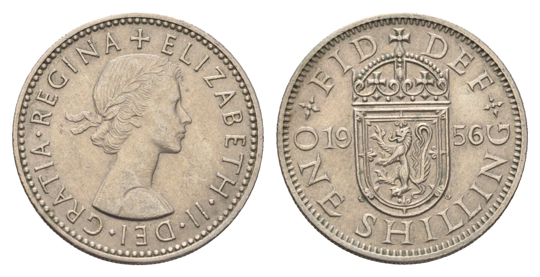 Великобритания 1 шиллинг 1956 Елизавета II (1952-2022), Шотландский герб KM 905, Spink 4148 медно-никель 4629-354