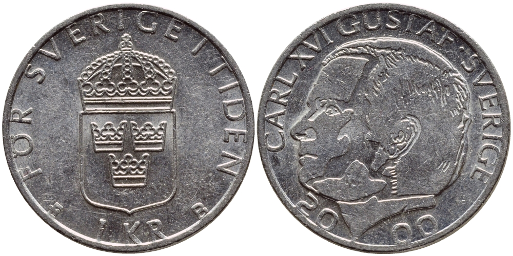 Швеция 1 крона 2000 Карл XVI Густав (1973- ) KM 852а медно-никель 4364-2336