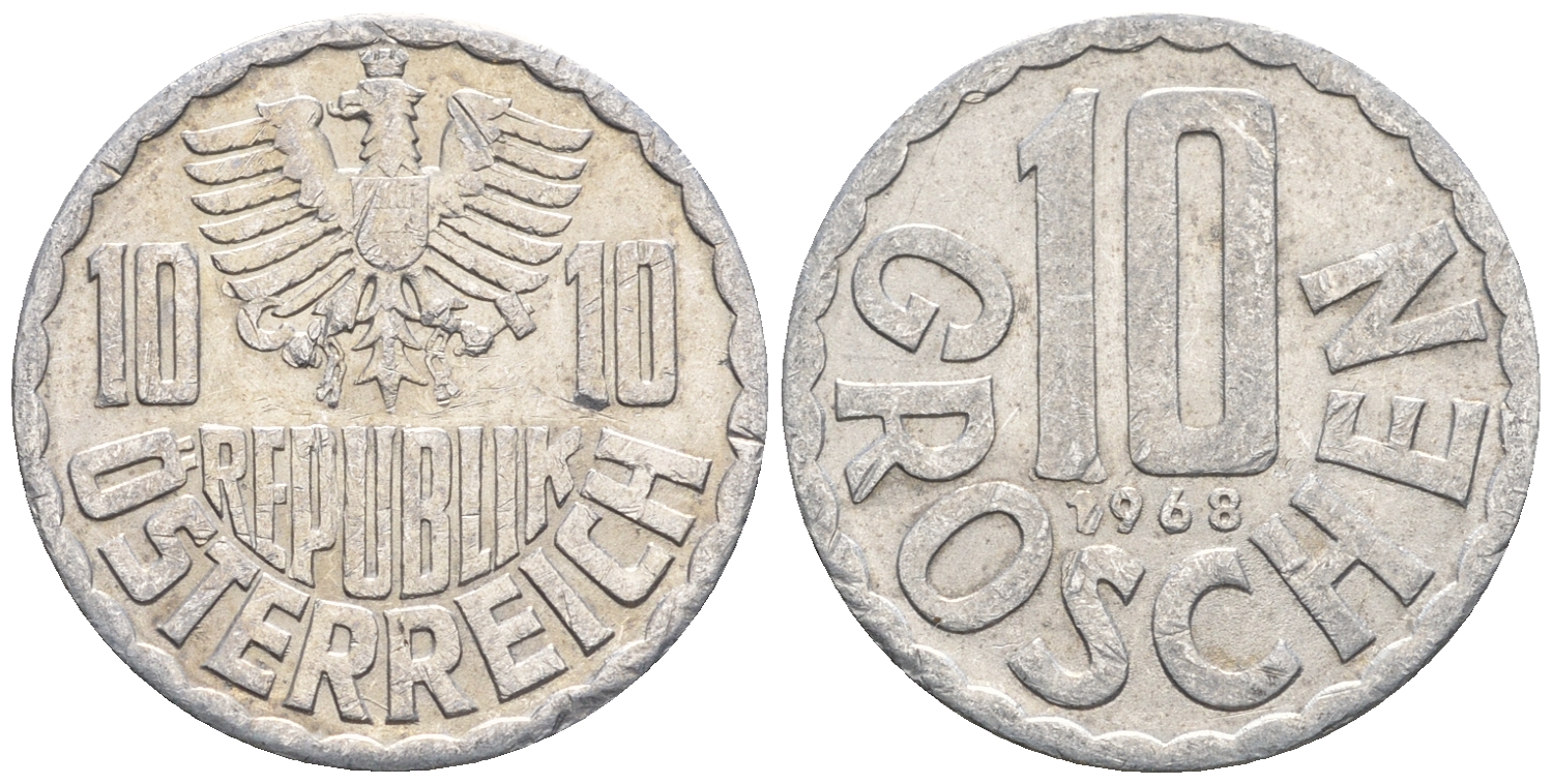 Австрия 10 грошей 1968 KM 2878 алюминий 60-1142