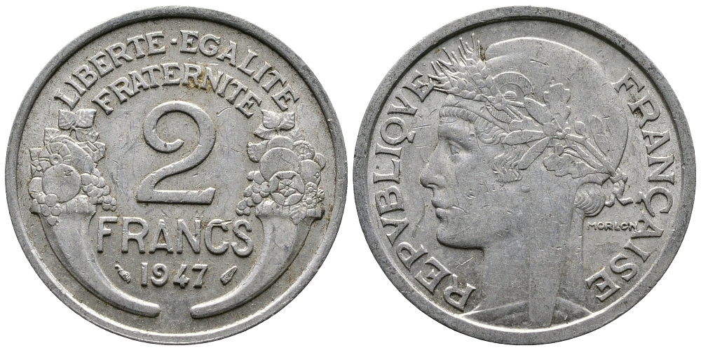 Франция 2 франка 1947 KM 886а.1 алюминий 83-1946